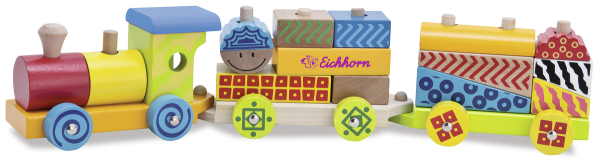 Eichhorn 100002223 - Color, kleiner Zug, Holzeisenbahn mit Bausteinen, Steckspiel